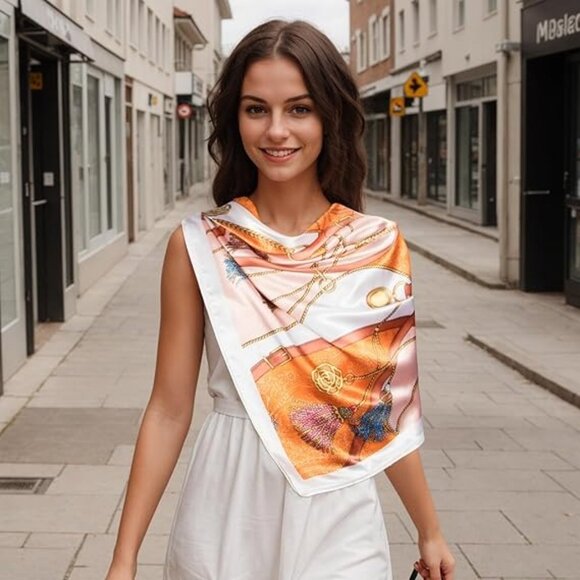 Head Scarf for Women Like Silk Scarf Hair Scarf Printed Square Scarf - Picture 2 of 7